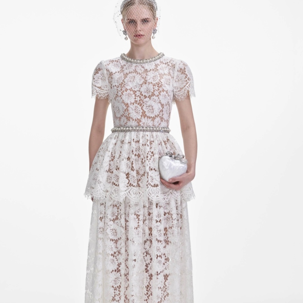 Self-Portrait White Floral Lace Maxi Dress